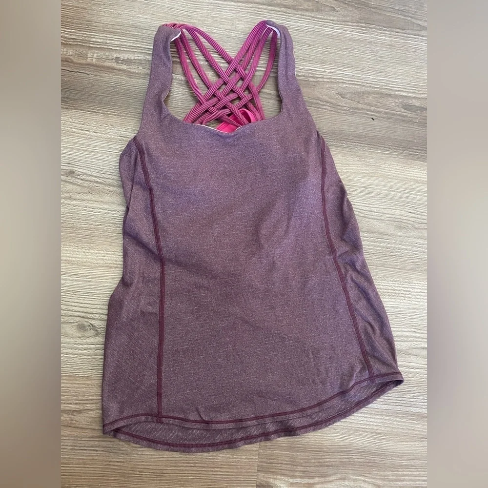 LULULEMON WILD TANK Top 2-in-1 Heathered Black Cherry/Electric Coral Size 2